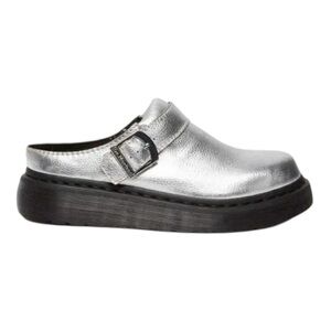 Dr. Martens Metallic Silver Mules with Black Sole